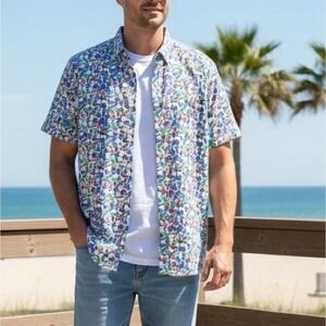 Robert Graham Mens XL Tailored Fit Guitar Print Short Sleeve Button Down Shirt